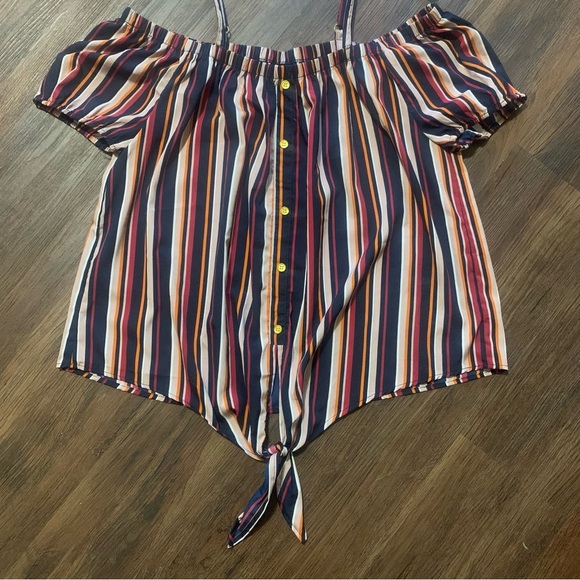 new glory Tops - NWT Pinstripe multi colored‎ cold shoulder blouse size XL